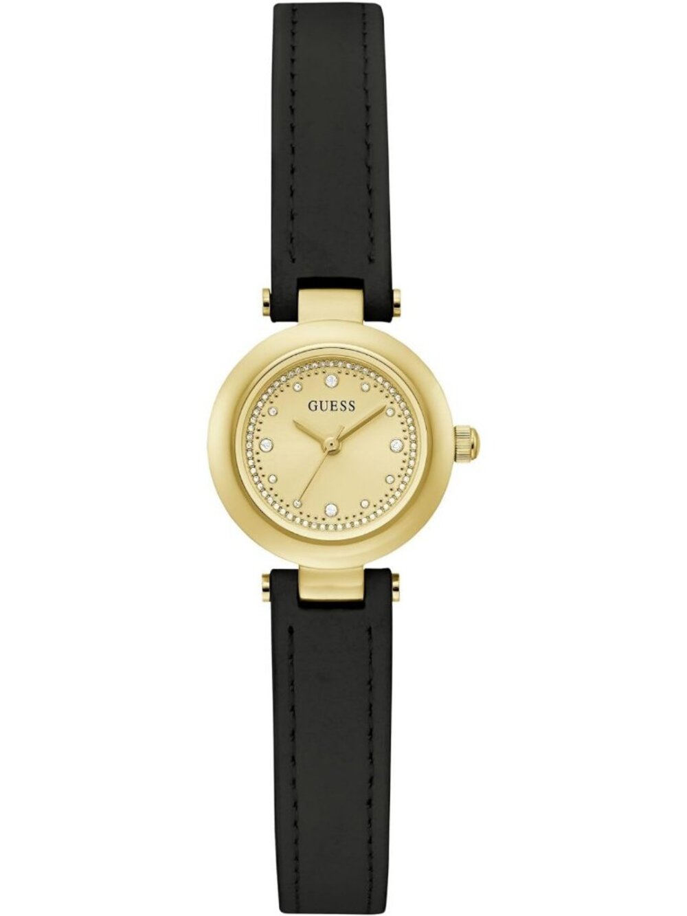 Chic Women's 22.5mm Watch - Black Leather Strap, Gold Dial & Tone Case, Stylish